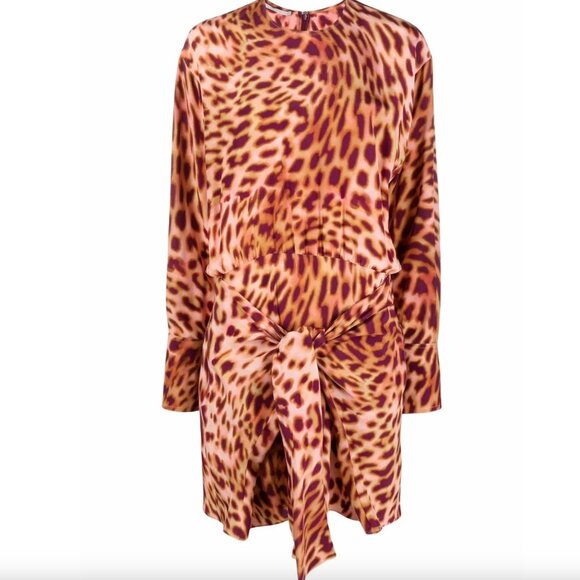 STELLA MCCARTNEY Cheetah Print Knotted Mini Silk Dress Size 40 - Picture 2 of 7